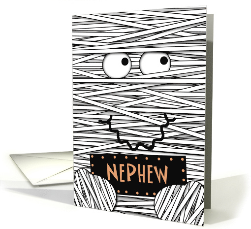 Happy Halloween for Nephew Funny Mummy Face with Sign card (979373)
