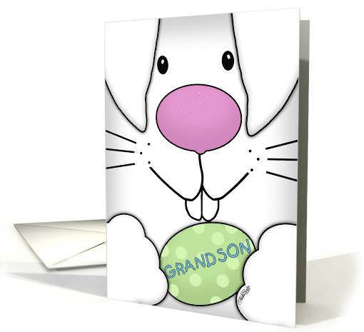 Happy Easter For Grandson Up Close Bunny Face with Egg card (984193)