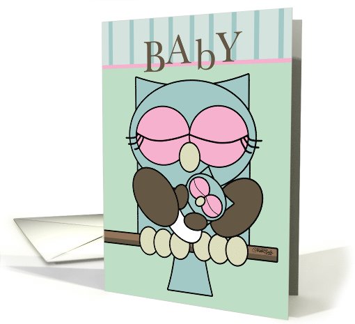 Baby Girl Announcement-Mother Owl and Baby card (990907)