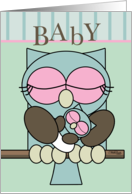 Baby Girl Announcement-Mother Owl and Baby card