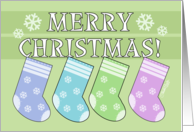 Merry Christmas Four Colorful Stockings Hang from Letters card