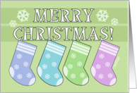 Merry Christmas to Grand Kids Four Colorful Stockings Hang on Letters card