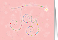Joy -a pink Christmas card with stars and snowflakes card