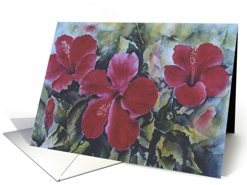 Tropical Greetings Hibiscus Red Blank Note card (46314)