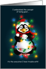 Penguin Wrapped in Lights Christmas Humor card