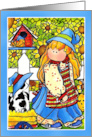 Little Girl and Kitten Hayride Friendship card
