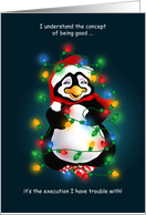 Penguin Wrapped in Lights Christmas Humor card