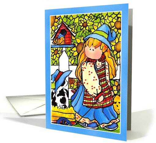 Little Girl and Kitten Hayride Friendship card (133904)