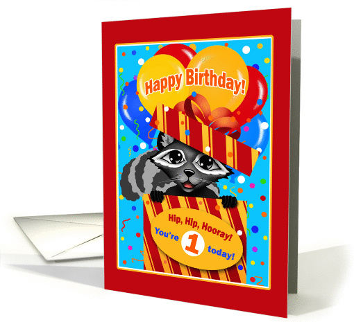 Raccoon One Year Old Happy Birthday card (1375422)