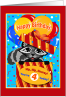 Raccoon Four Year Old Happy Birthday card