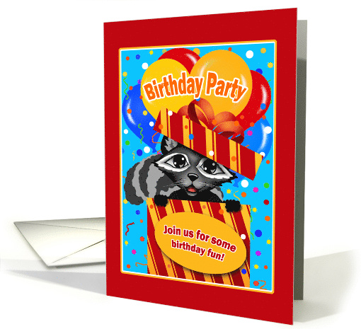 Raccoon in Gift Birthday Party Invitation card (1375716)