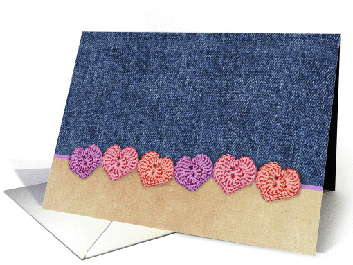 Crochet Hearts and Denim Look Blank Note card (1409258)