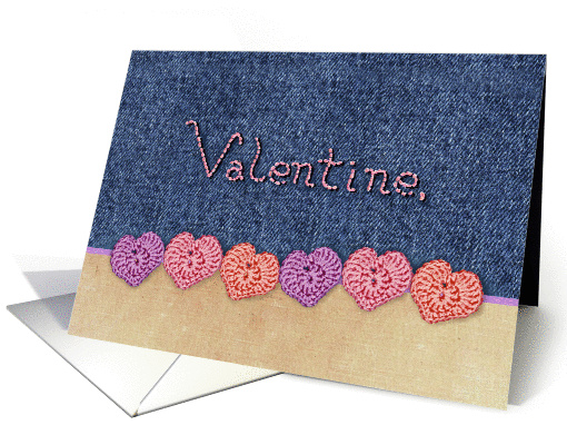 Crochet Hearts and Denim Look Valentine card (1409260)