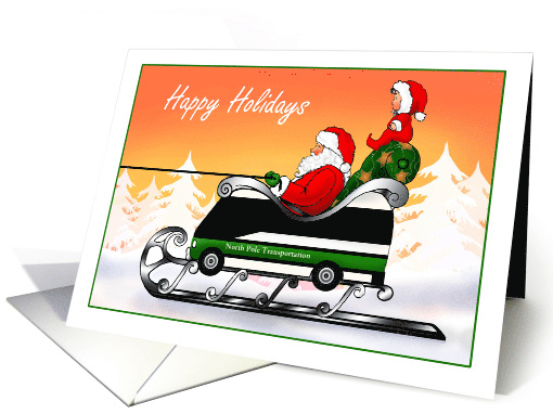 Custom Charter Bus Service Santa in Bus Sleigh Christmas card