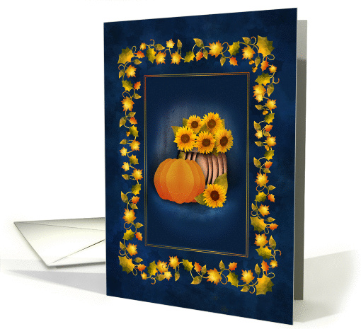 Fall Theme Sunflower Pumpkin Leaves Blank Note card (1454442)