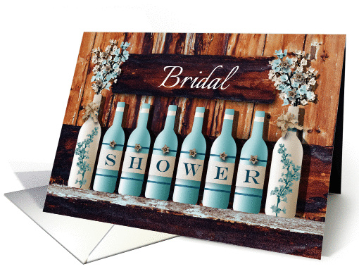 Painted Wine Bottle and Floral Bridal Shower Invitation card (1456486)