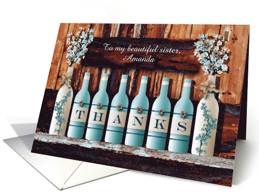 Custom Painted Wine Bottle and Floral Wedding Thank You card (1456558)