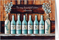 Custom Painted Wine Bottle and Floral Wedding Thank You card