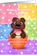 Easter Birthday Bear Cub with Cupcake in Egg card