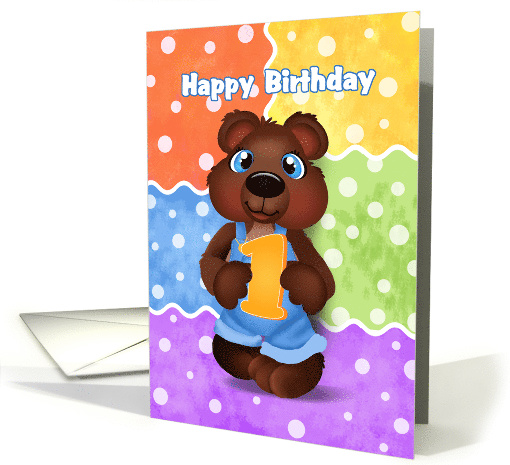 Boy Bear Cub One Year Old Happy Birthday card (1469400)