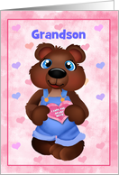 Custom Front Bear Hugs Boy Bear Valentine Grandson card