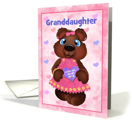 Custom Front Bear Hugs Girl Bear Valentine Granddaughter card