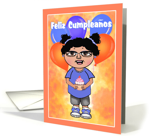 Girl with Cupcake Spanish Happy Birthday card (1507762)