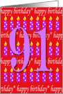 91 Years Old Lit Candle Age Specific Birthday Card