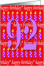 92 Years Old Lit Candle Age Specific Birthday Card