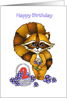 Little Raccoon 2 Years Old Birthday Card