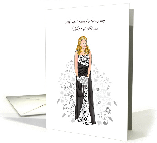 Elegant Black & White Maid of Honor Thank You  card (276986)