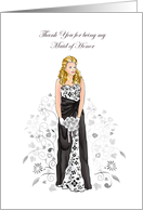 Elegant Black & White Maid of Honor Thank You Cards