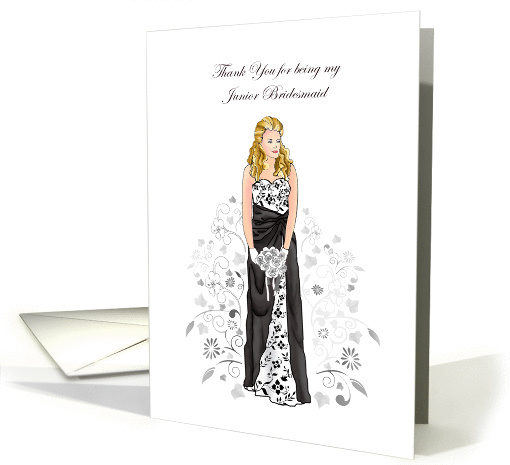 Elegant Black & White Junior Bridesmaid Thank You  card (276990)