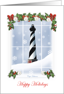Happy Holidays Cape Hatteras Lighthouse Christmas Cards Window Snowscene card