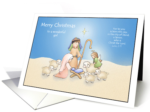 Nativity Scene Folk Art for girl Christmas card (311594)