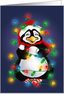 Happy Holidays Penguin Tangled In Christmas Light Christmas Card