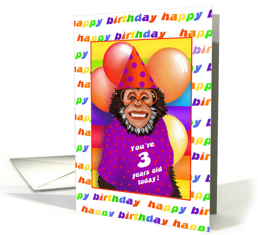 3 Years Old Birthday Cards Humorous Monkey card (327638)