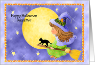 Little Flying Witch Daughter Happy Halloween Paper Greeting Cards