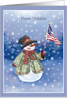 Patriotic Snowman and USA Flag Christmas Cards