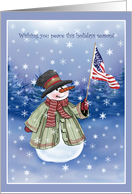 Patriotic Snowman and USA Flag Christmas Cards