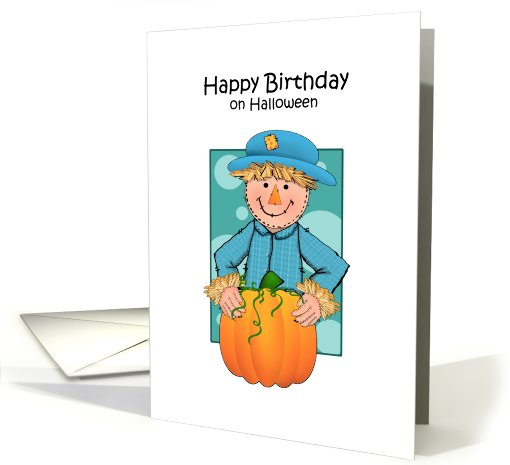 Scarecrow and Pumpkin Happy Birthday on Halloween card (692223)