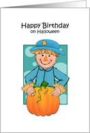 Scarecrow and Pumpkin Happy Birthday on Halloween Cards