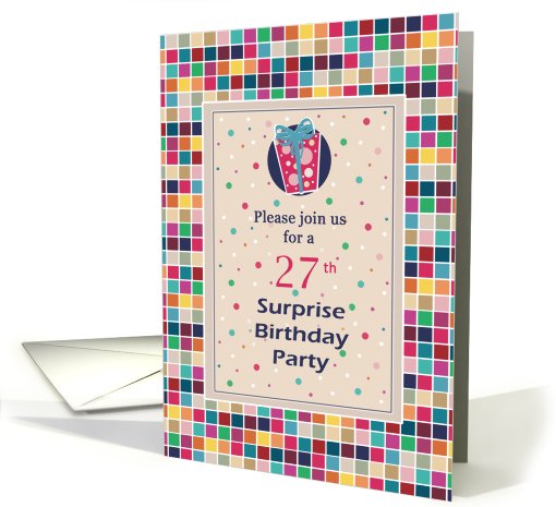 27th Surprise Birthday Party Invitations Colorful card (785623)