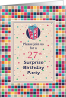 27th Surprise Birthday Party Invitations Colorful card