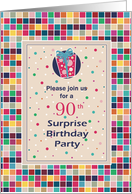 90th Surprise Birthday Party Invitations Colorful card