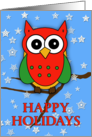 Happy Holidays, Cute Red and Green Owl Card
