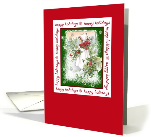 Red and Green Vintage Holly Art Holiday card (659883)