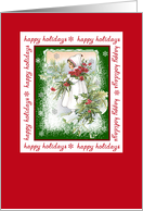 Red and Green Vintage Holly Art Holiday Card