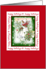Red and Green Vintage Holly Art Holiday Card