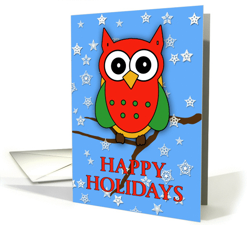 Happy Holidays, Cute Red and Green Owl card (866280)